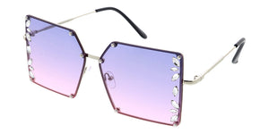 5047RH Women's Metal Large Vintage Inspired Square Frame w/ Rhinestone Adornment