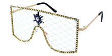 5241 Novelty Women's Metal Large Rectangular Studded Shield Frame w/ Fishnet Lens