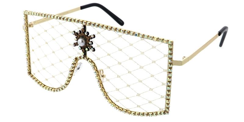 5241 Novelty Women's Metal Large Rectangular Studded Shield Frame w/ Fishnet Lens