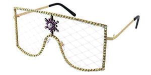 5241 Novelty Women's Metal Large Rectangular Studded Shield Frame w/ Fishnet Lens