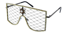 5241 Novelty Women's Metal Large Rectangular Studded Shield Frame w/ Fishnet Lens