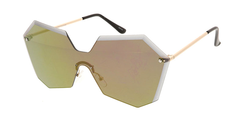 4682RV Women's Large Geometric Diamond Cut Shield w/ Color Mirror Lens