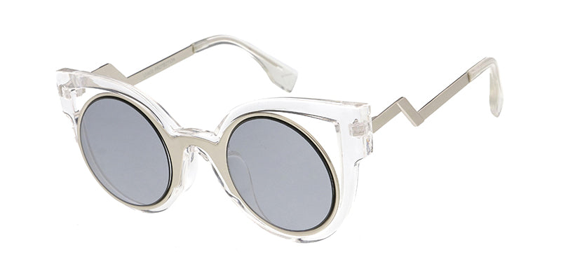 Sunglasses cat-eye style with silver frame and crystals